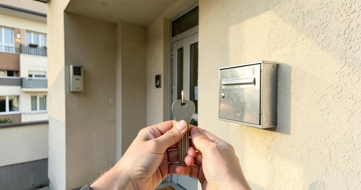 Umzugskarton mit Schlüsseln in einer hellen Wohnung